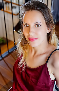Gorgeous Giselle Expose The Neat Triangle Of Hair That Crowns Her Pussy