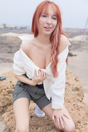 Lilly Mays Teases In The Outdoors With Long Hair And Sneakers On Display