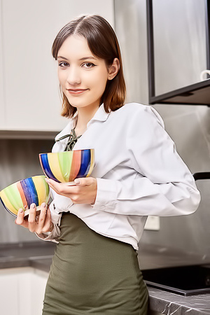 Hareniks Teases Panties While Bent Over In The Kitchen Striptease