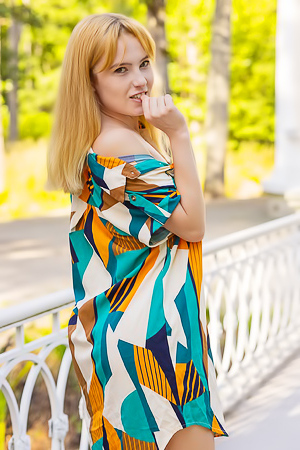 Erika Fox Poses In Short Dress Outdoors Outdoors With Wet Pussy